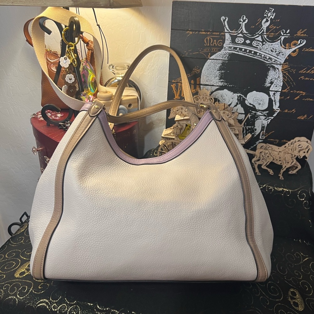 Coach 2022 Pebble Leather Kristy Lexi Shoulder Bag Colorblock CA216 Chalk/Multi - Picture 7 of 16
